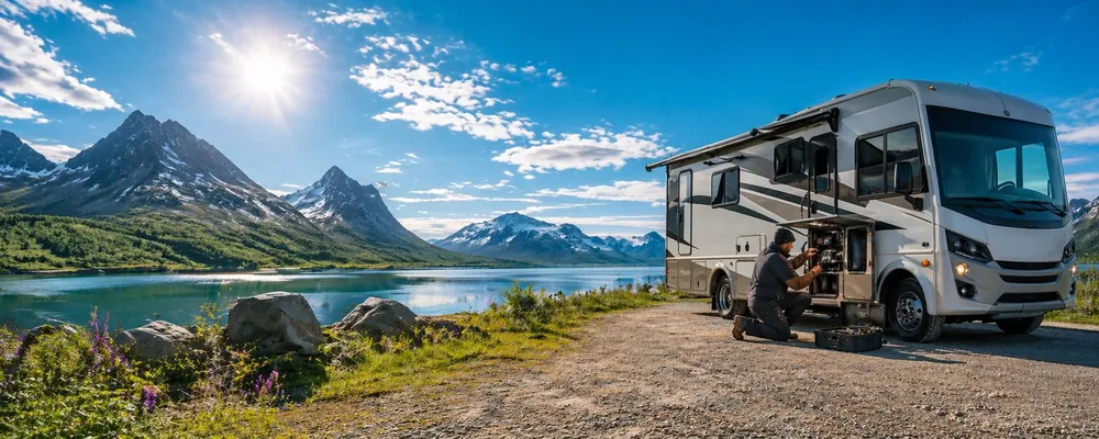 Technician servicing a motorhome