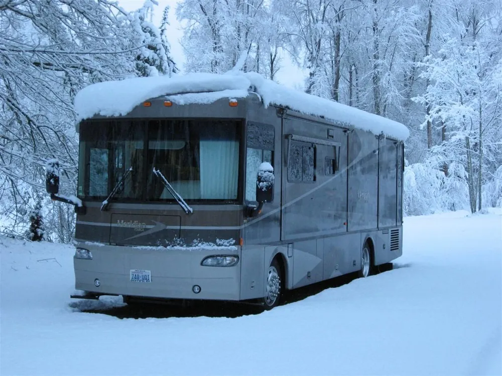 Motorhome parked in deep snow